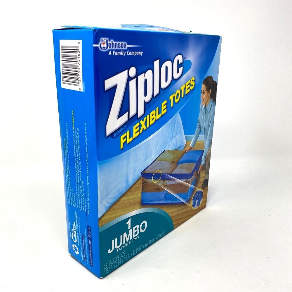 Ziploc Flexible Tote 1 Jumbo Zip Transparent Bag 22 Gallon Storage Organization